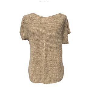 Cable & Gauge Beige Knit Button Back Short Sleeve Sweater Top Womens Small New